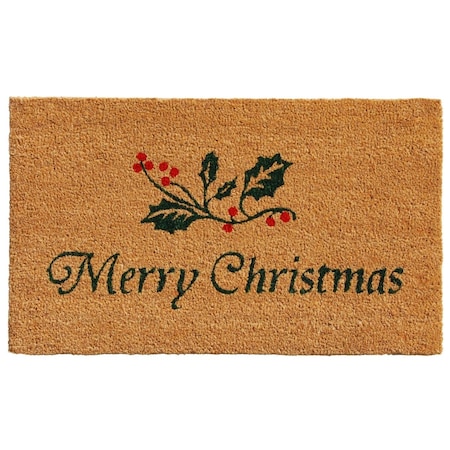 Configuracion 17 x 29 in. Christmas Holly Rectangular Doormat - Natural Green & Red CO3366323